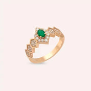 0.59 CT Zümrüt ve Pırlanta Taşlı Rose Altın Yüzük