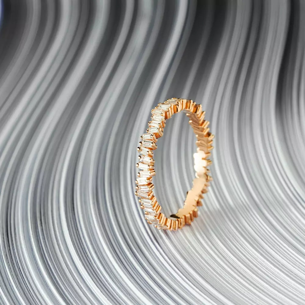 0.60 CT Baget Kesim Pırlanta Taşlı Rose Altın Tamtur Yüzük