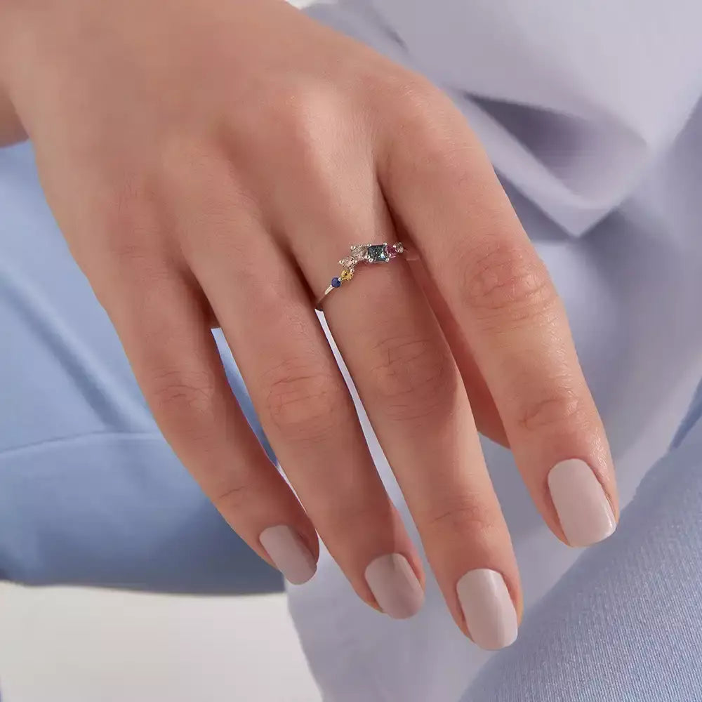 0.60 CT Multicolor Safir ve Brown Pırlanta Taşlı Beyaz Altın Yüzük