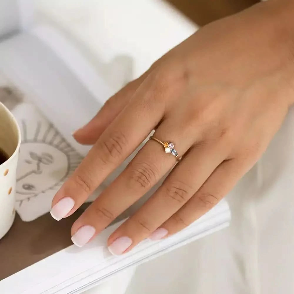 0.60 CT Multicolor Safir ve Pırlanta Taşlı Sarı Altın Yüzük