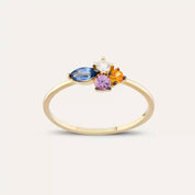 0.60 CT Multicolor Safir ve Pırlanta Taşlı Sarı Altın Yüzük