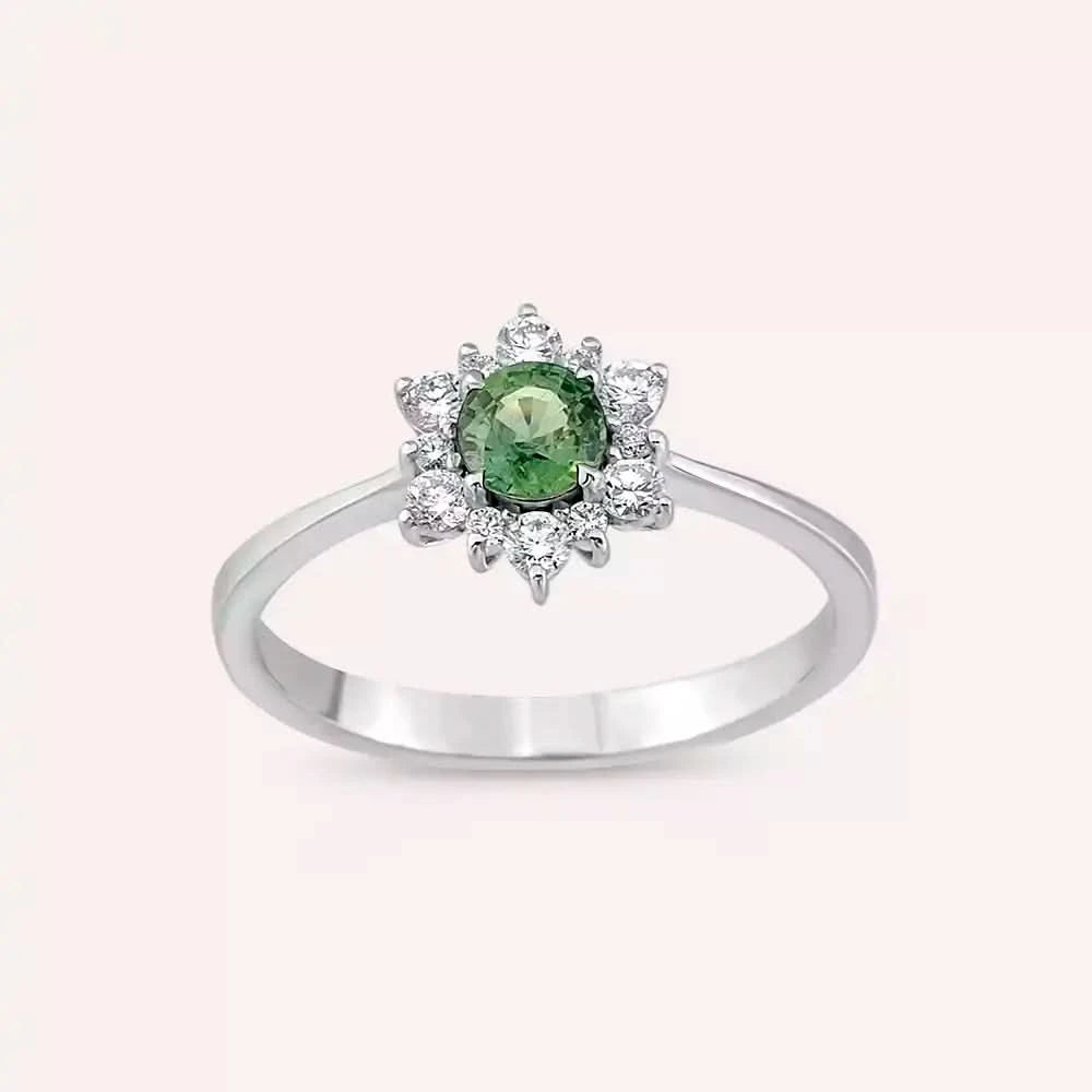 0.63 CT Green Safir ve Pırlanta Taşlı Beyaz Altın Yüzük