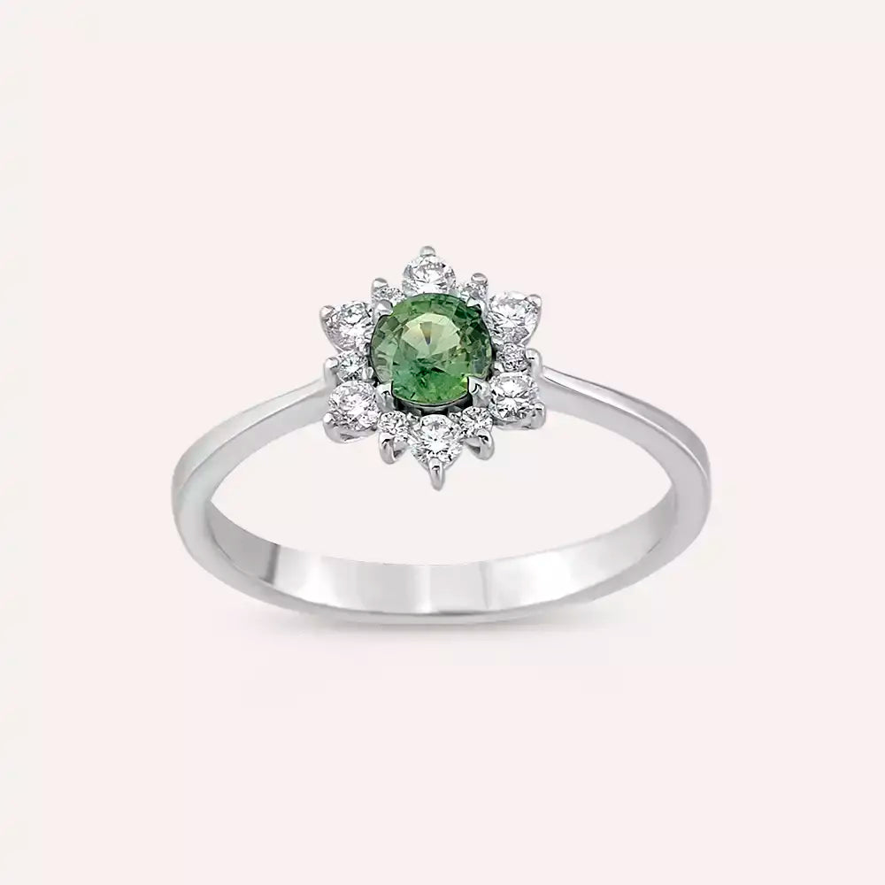 0.63 CT Green Safir ve Pırlanta Taşlı Beyaz Altın Yüzük