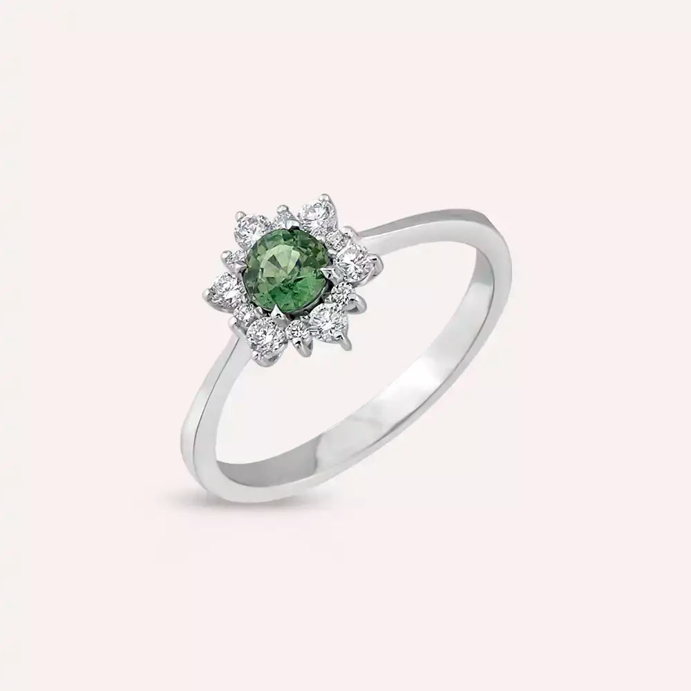 0.63 CT Green Safir ve Pırlanta Taşlı Beyaz Altın Yüzük