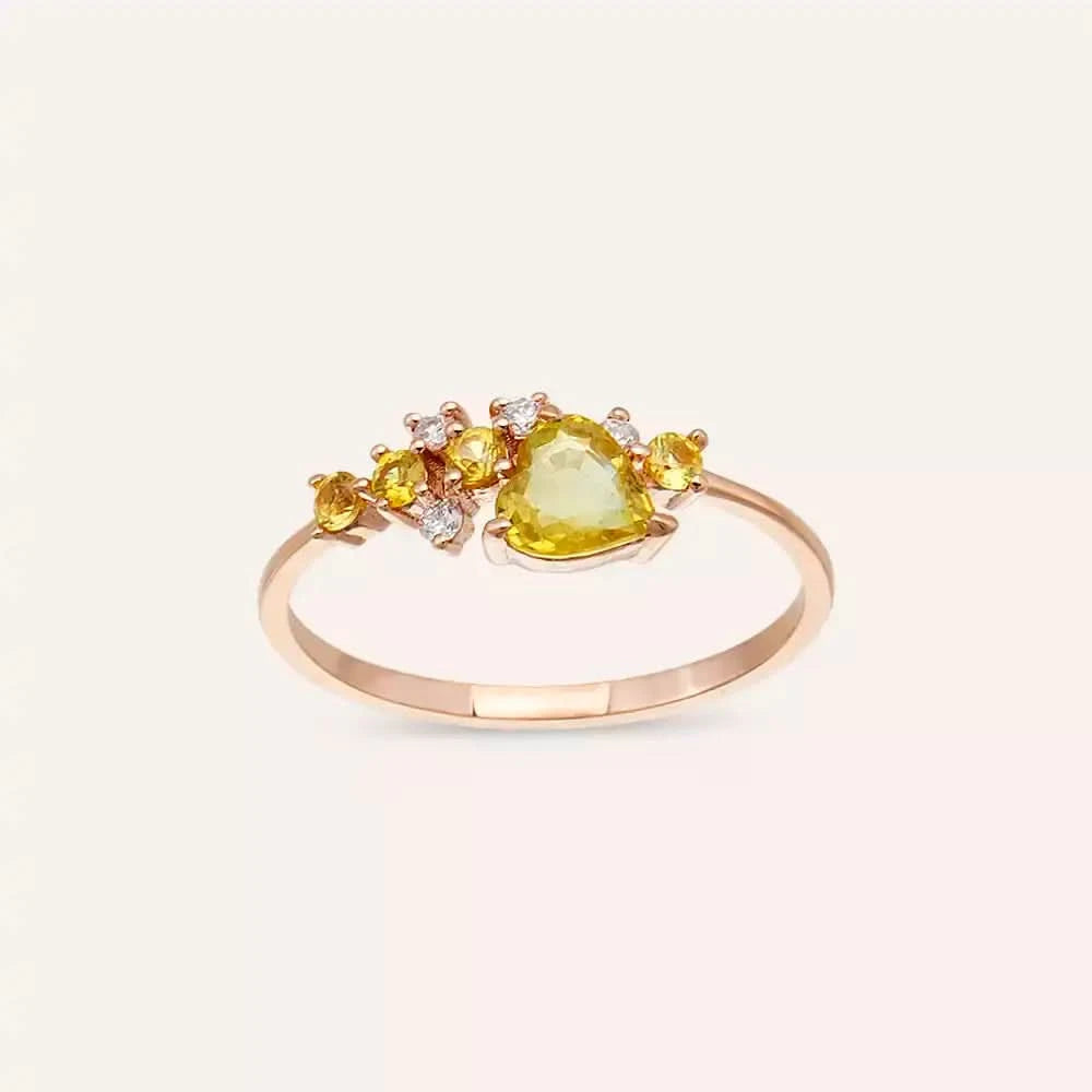 0.63 CT Yellow Safir ve Pırlanta Taşlı Rose Altın Yüzük