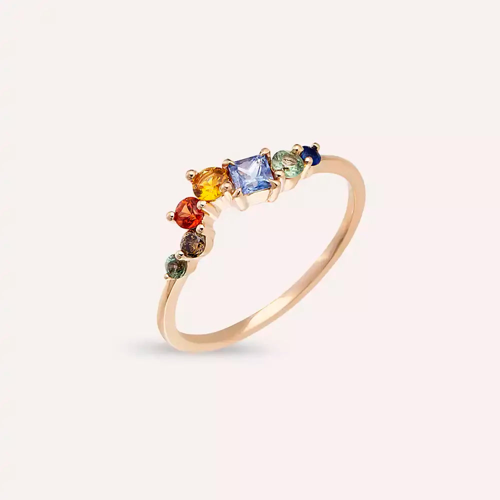 0.64 CT Brown Pırlanta ve Multicolor Safir Taşlı Rose Altın Yüzük