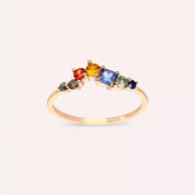 0.64 CT Brown Pırlanta ve Multicolor Safir Taşlı Rose Altın Yüzük