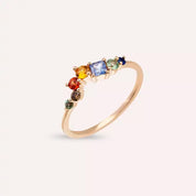 0.64 CT Brown Pırlanta ve Multicolor Safir Taşlı Rose Altın Yüzük