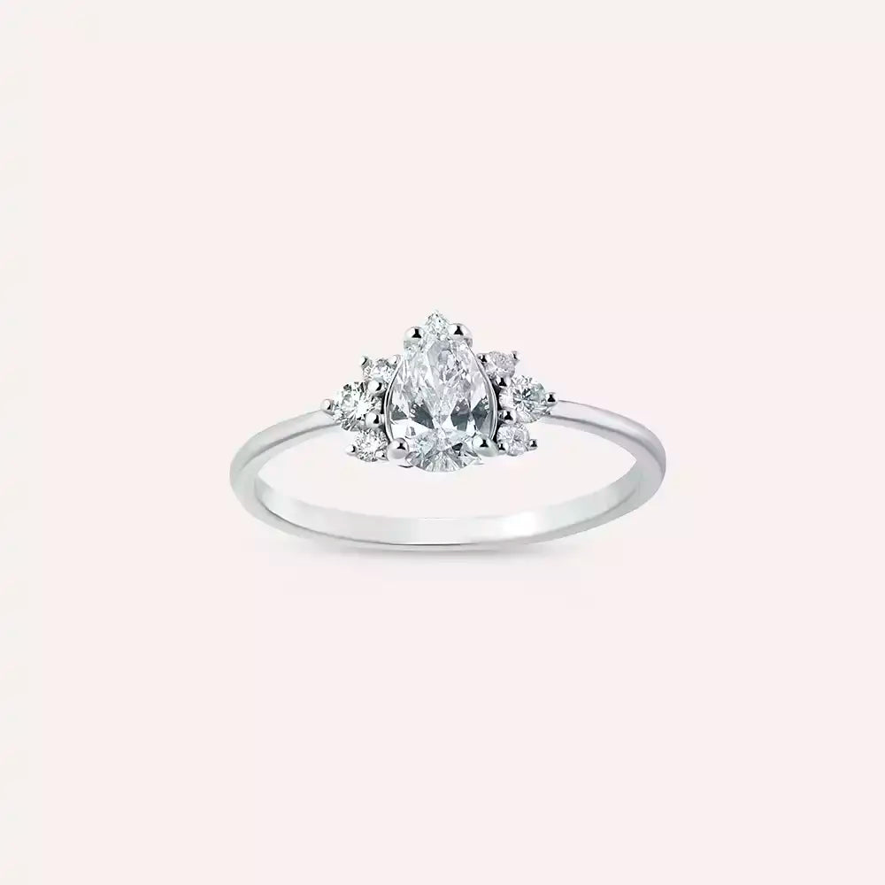 0.65 CT Damla Kesim Pırlanta Taşlı Beyaz Altın Yüzük
