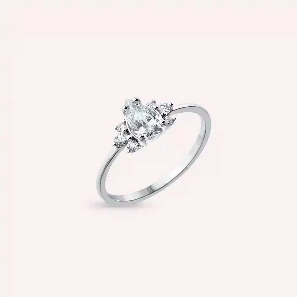 0.65 CT Damla Kesim Pırlanta Taşlı Beyaz Altın Yüzük