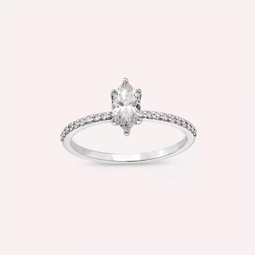 0.65 CT Markiz Kesim Pırlanta Taşlı Beyaz Altın Yüzük