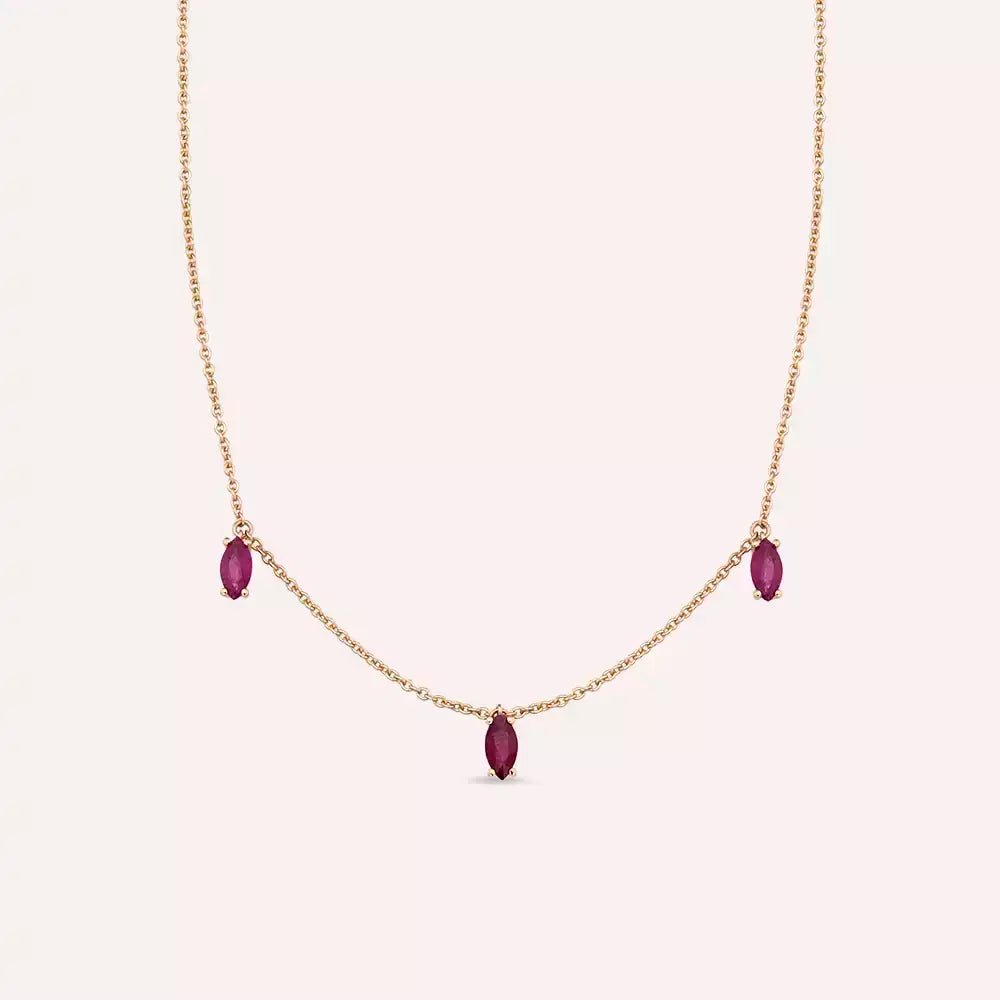 0.65 CT Markiz Kesim Yakut Taşlı Rose Altın Kolye