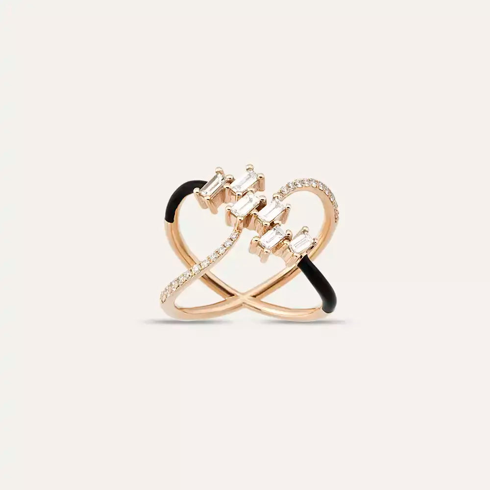 0.65 CT Pırlanta Taşlı ve Siyah Mineli Rose Altın Yüzük