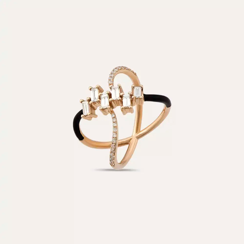 0.65 CT Pırlanta Taşlı ve Siyah Mineli Rose Altın Yüzük