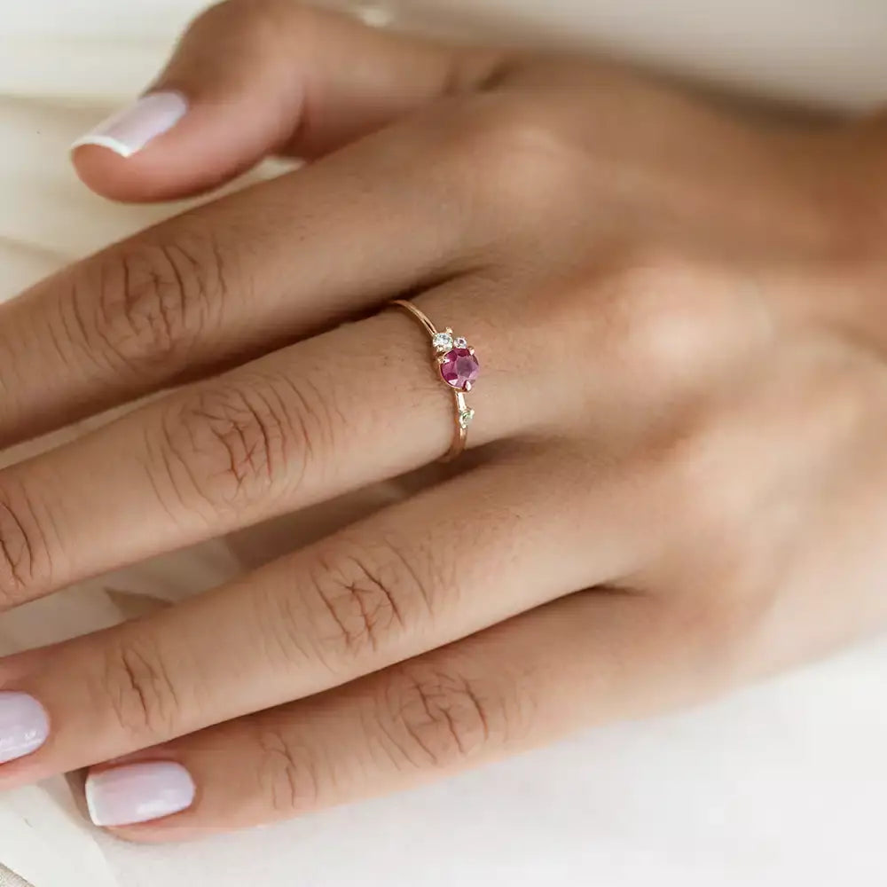 0.66 CT Multicolor Safir ve Pırlanta Taşlı Rose Altın Yüzük