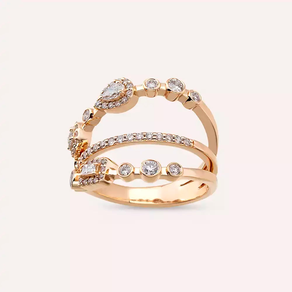 0.67 CT Damla ve Baget Kesim Pırlanta Taşlı Rose Altın Yüzük