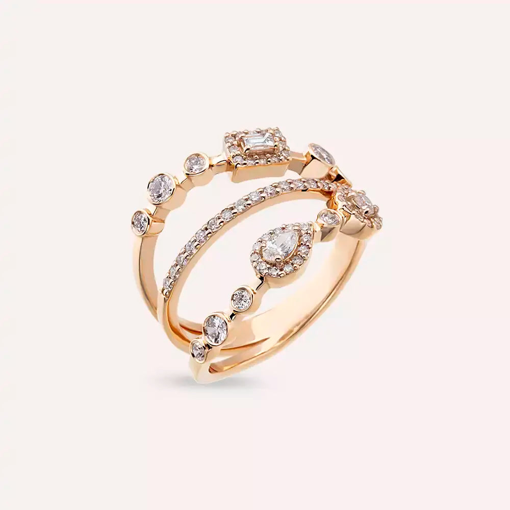 0.67 CT Damla ve Baget Kesim Pırlanta Taşlı Rose Altın Yüzük