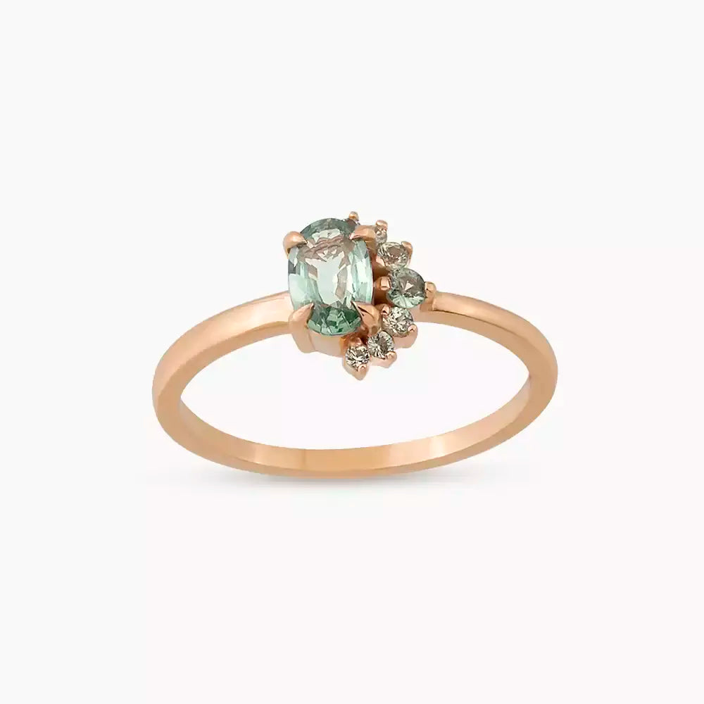0.69 CT Green Safir Taşlı Rose Altın Yüzük