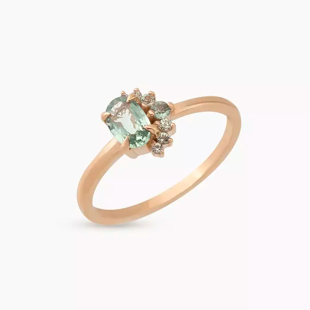 0.69 CT Green Safir Taşlı Rose Altın Yüzük