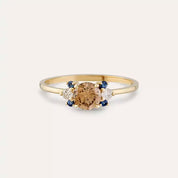 0.69 CT Multicolor Safir ve Brown Pırlanta Taşlı Sarı Altın Yüzük