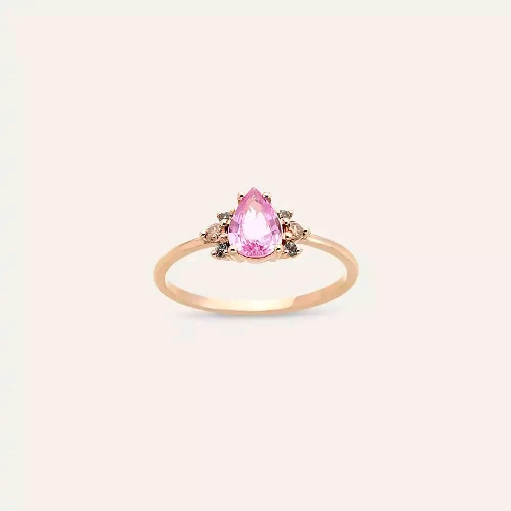 0.69 CT Pink Safir ve Brown Pırlanta Taşlı Rose Altın Yüzük