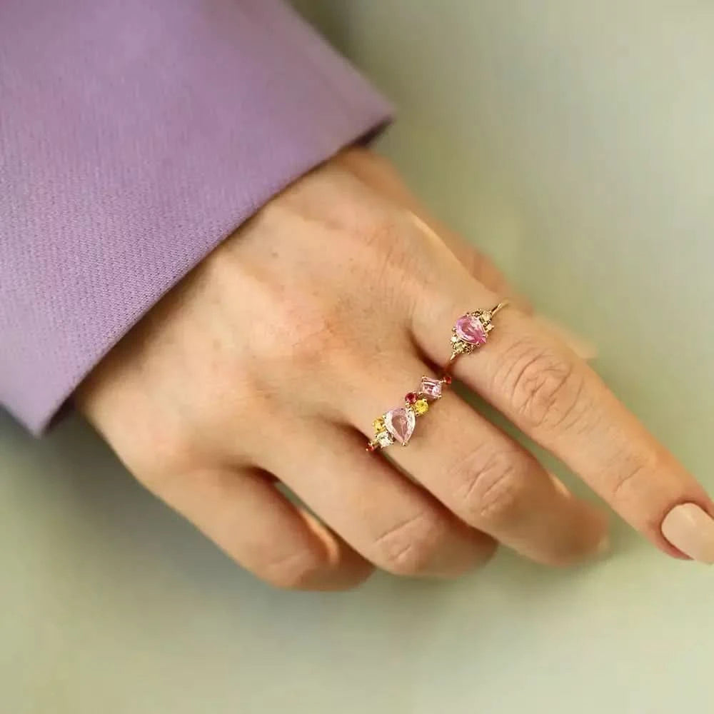0.69 CT Pink Safir ve Brown Pırlanta Taşlı Rose Altın Yüzük