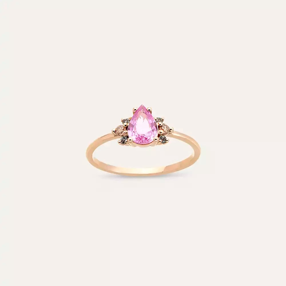 Dew 0.69 CT Pink Safir ve Brown Pırlanta Taşlı Rose Altın Yüzük