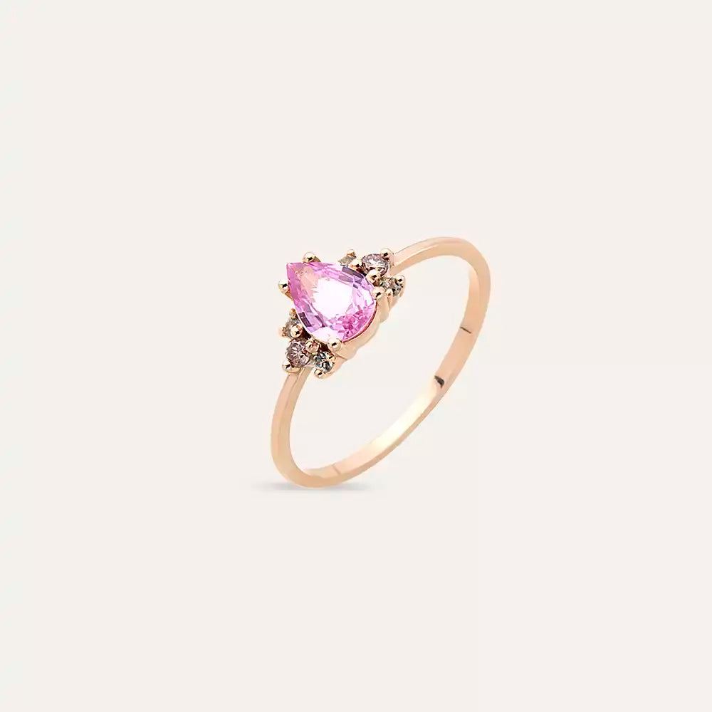 Dew 0.69 CT Pink Safir ve Brown Pırlanta Taşlı Rose Altın Yüzük