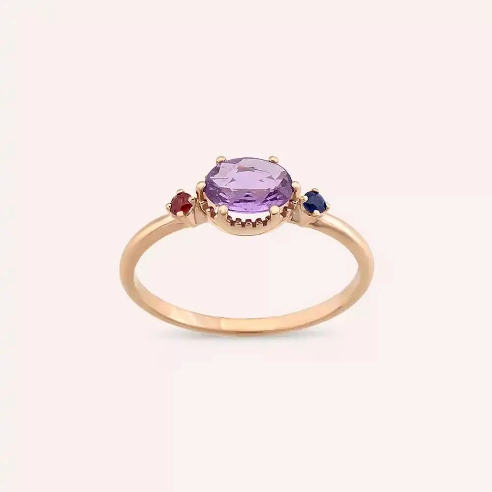 0.70 CT Multicolor Safir Taşlı Rose Altın Yüzük