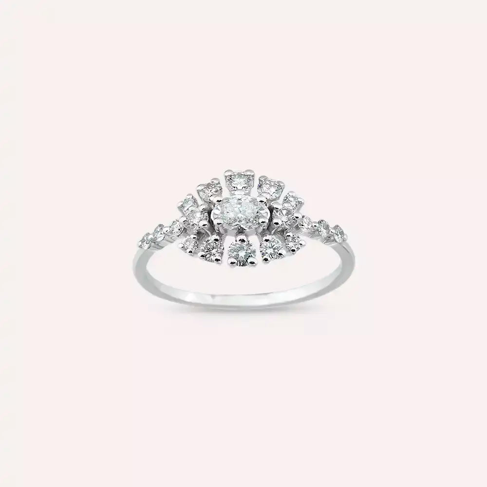 Pollen 0.70 CT Oval Kesim Pırlanta Taşlı Beyaz Altın Yüzük