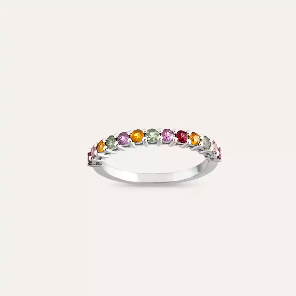 0.71 CT Multicolor Safir Taşlı Yarımtur Beyaz Altın Yüzük