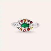 0.73 CT Multicolor Safir ve Zümrüt Taşlı Beyaz Altın Yüzük