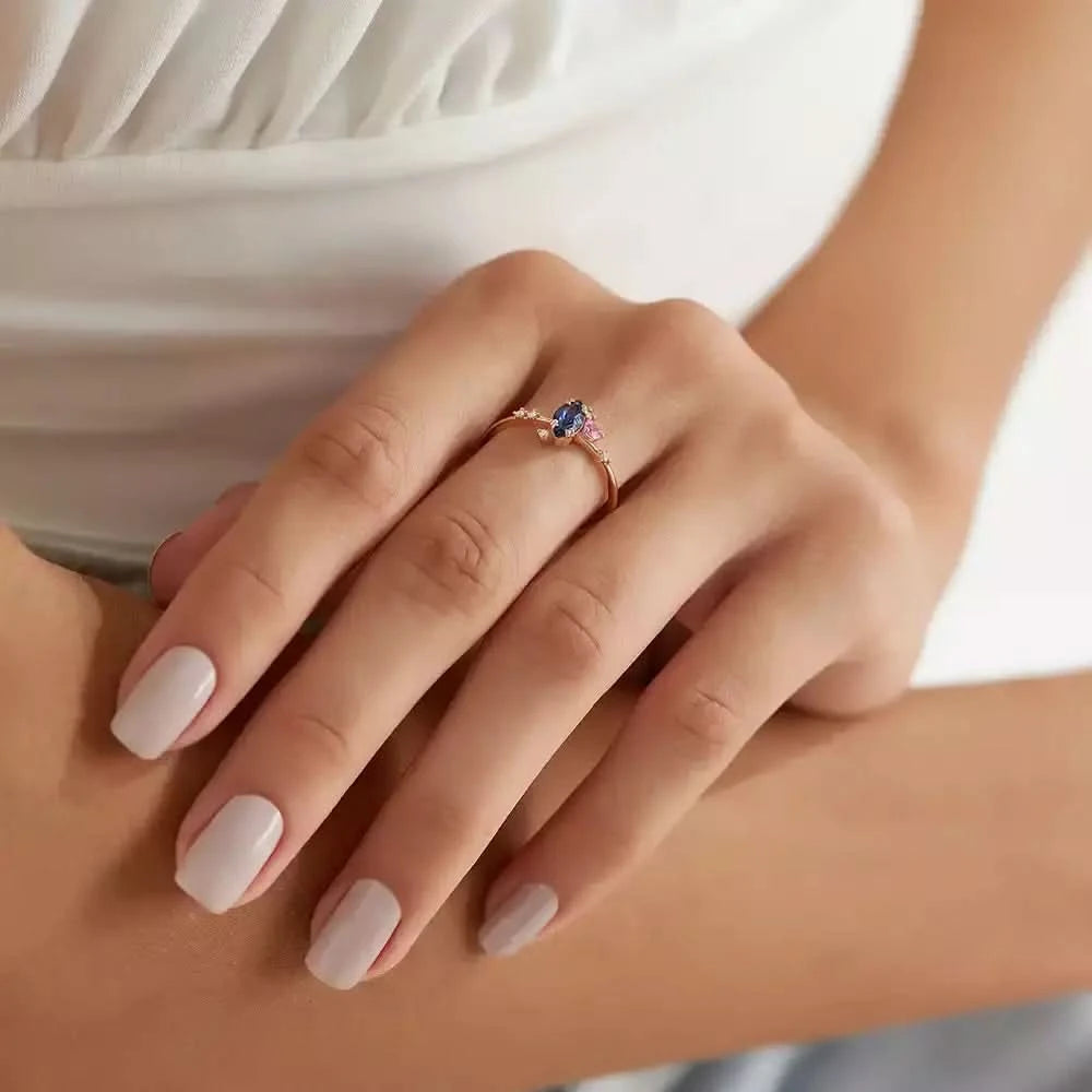 0.74 CT Safir ve Pırlanta Taşlı Rose Altın Yüzük