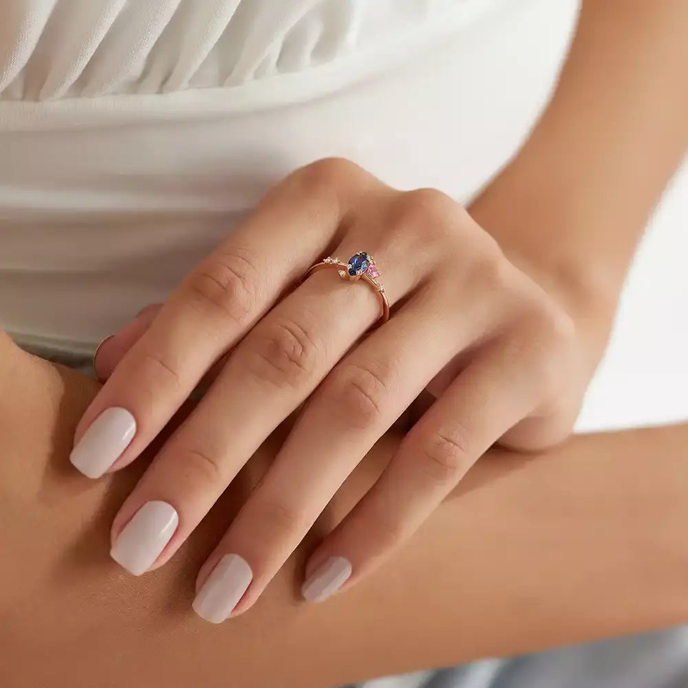 0.74 CT Safir ve Pırlanta Taşlı Rose Altın Yüzük