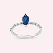 Celen 0.75 CT Safir ve Pırlanta Taşlı Beyaz Altın Yüzük