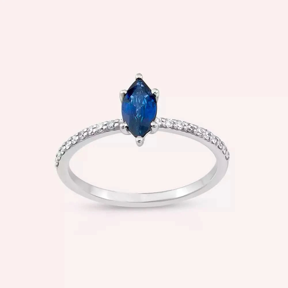 0.75 CT Safir ve Pırlanta Taşlı Beyaz Altın Yüzük