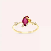 0.75 CT Yakut ve Multicolor Safir Taşlı Sarı Altın Yüzük