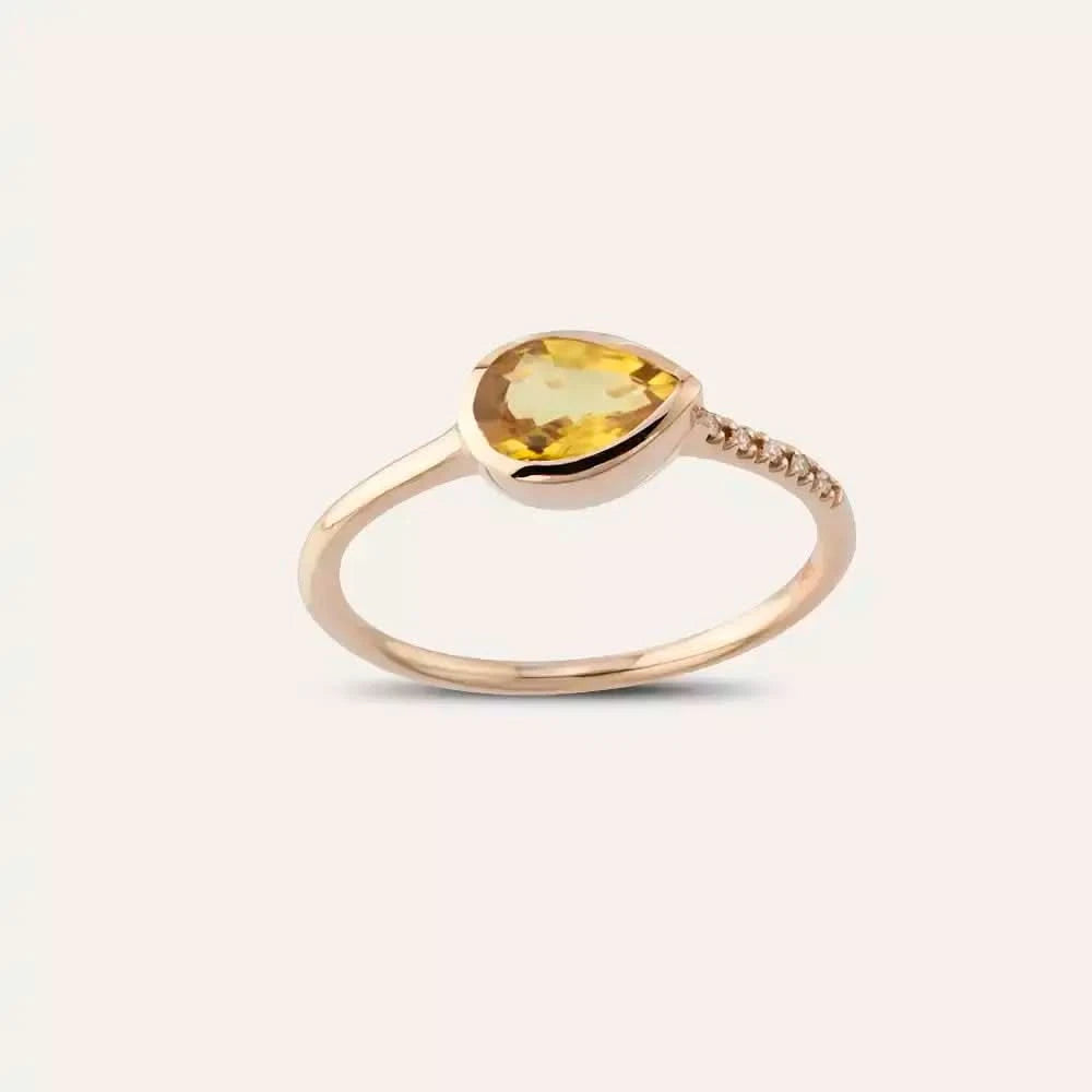 0.77 CT Damla Kesim Yellow Safir ve Pırlanta Taşlı Rose Altın Yüzük