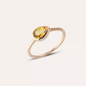 0.77 CT Damla Kesim Yellow Safir ve Pırlanta Taşlı Rose Altın Yüzük