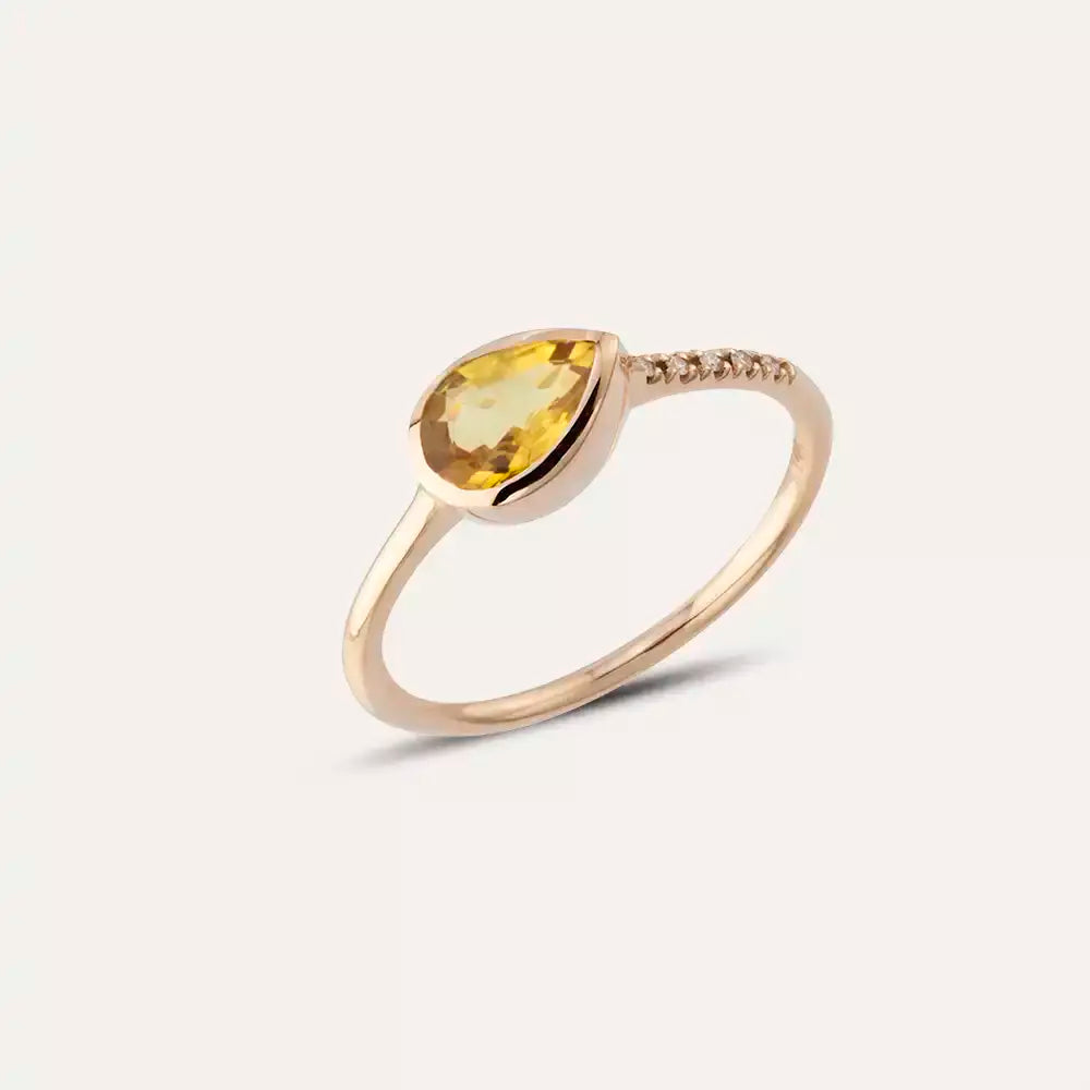 Arlo 0.77 CT Damla Kesim Yellow Safir ve Pırlanta Taşlı Rose Altın Yüzük