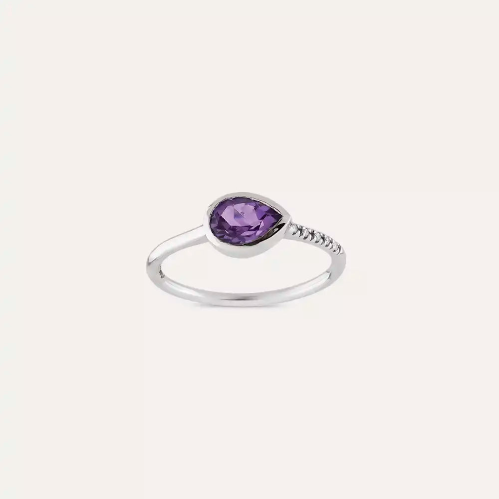 0.78 CT Damla Kesim Ametist ve Pırlanta Taşlı Beyaz Altın Yüzük