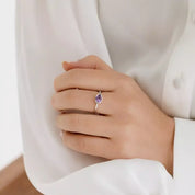 0.78 CT Damla Kesim Ametist ve Pırlanta Taşlı Beyaz Altın Yüzük