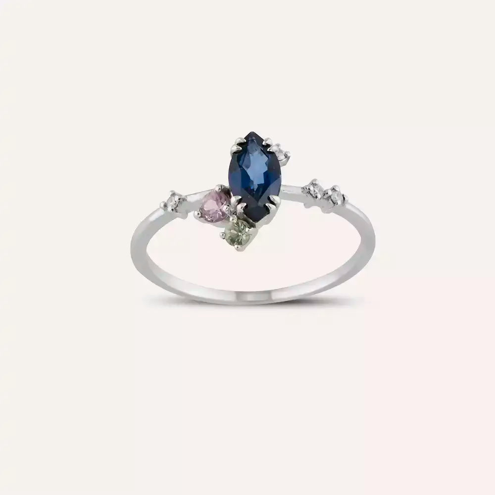 0.79 CT Yakut, Safir ve Pırlanta Taşlı Beyaz Altın Yüzük