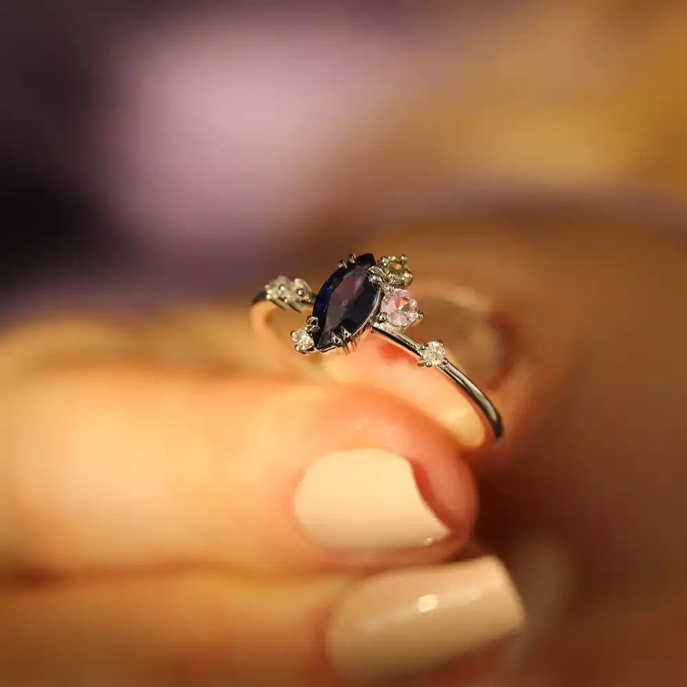 Arist 0.79 CT Yakut, Safir ve Pırlanta Taşlı Beyaz Altın Yüzük