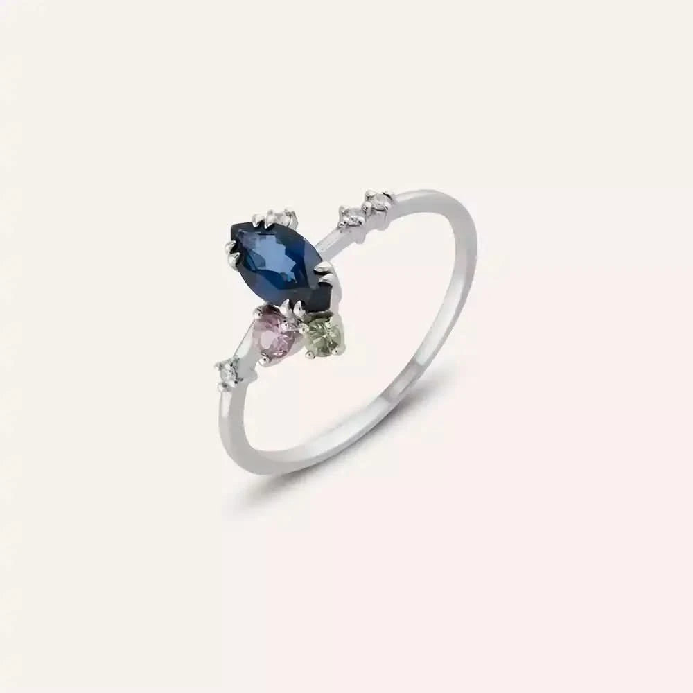 0.79 CT Yakut, Safir ve Pırlanta Taşlı Beyaz Altın Yüzük