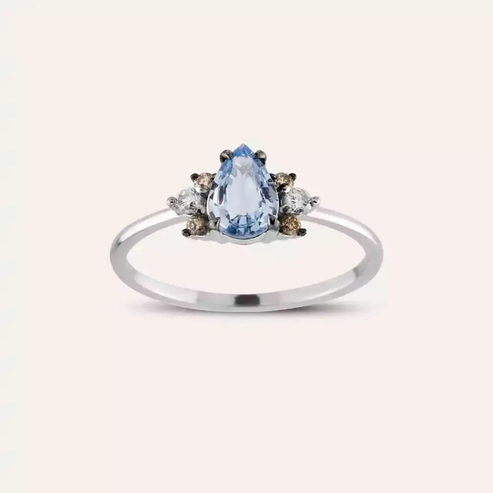 0.81 CT Blue Safir ve Brown Pırlanta Taşlı Beyaz Altın Yüzük