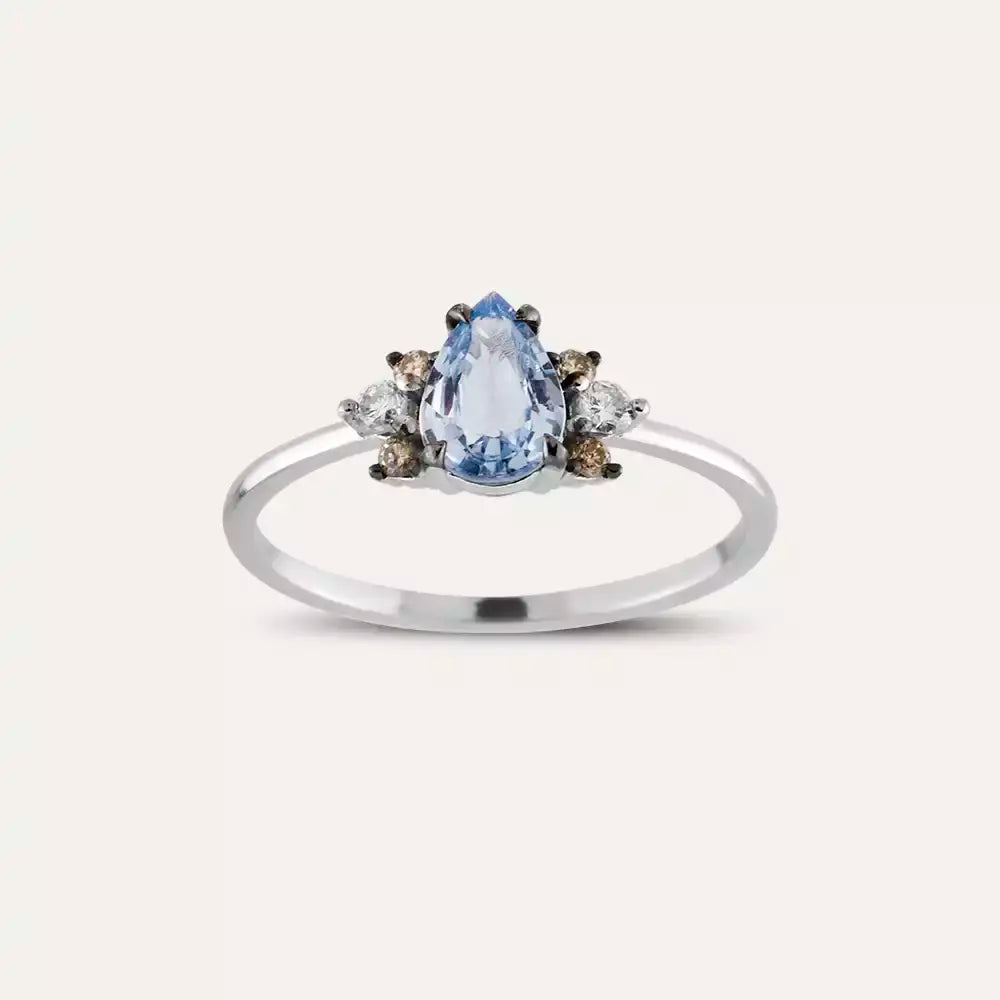 Dew 0.81 CT Blue Safir ve Brown Pırlanta Taşlı Beyaz Altın Yüzük