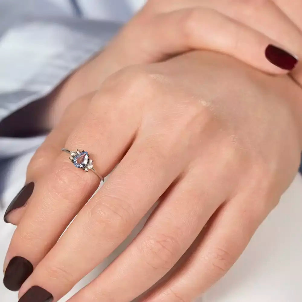 Dew 0.81 CT Blue Safir ve Brown Pırlanta Taşlı Beyaz Altın Yüzük