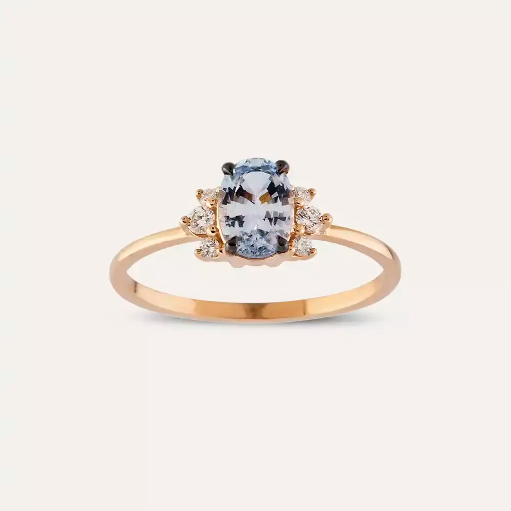Navy 0.81 CT Light Blue Safir ve Pırlanta Taşlı Rose Altın Yüzük