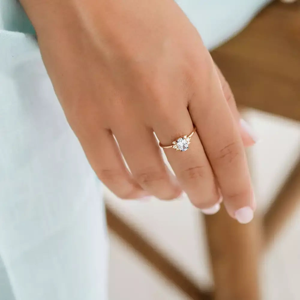 Navy 0.81 CT Light Blue Safir ve Pırlanta Taşlı Rose Altın Yüzük